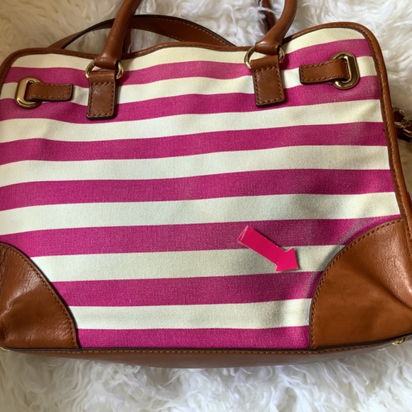 MICHAEL Michael KORS Fusia/pink and White Striped Canvas leather Hamilton Large - Picture 15 of 15